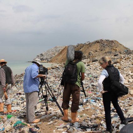 Cast and Crew on set of Trashed enviromental documentary film